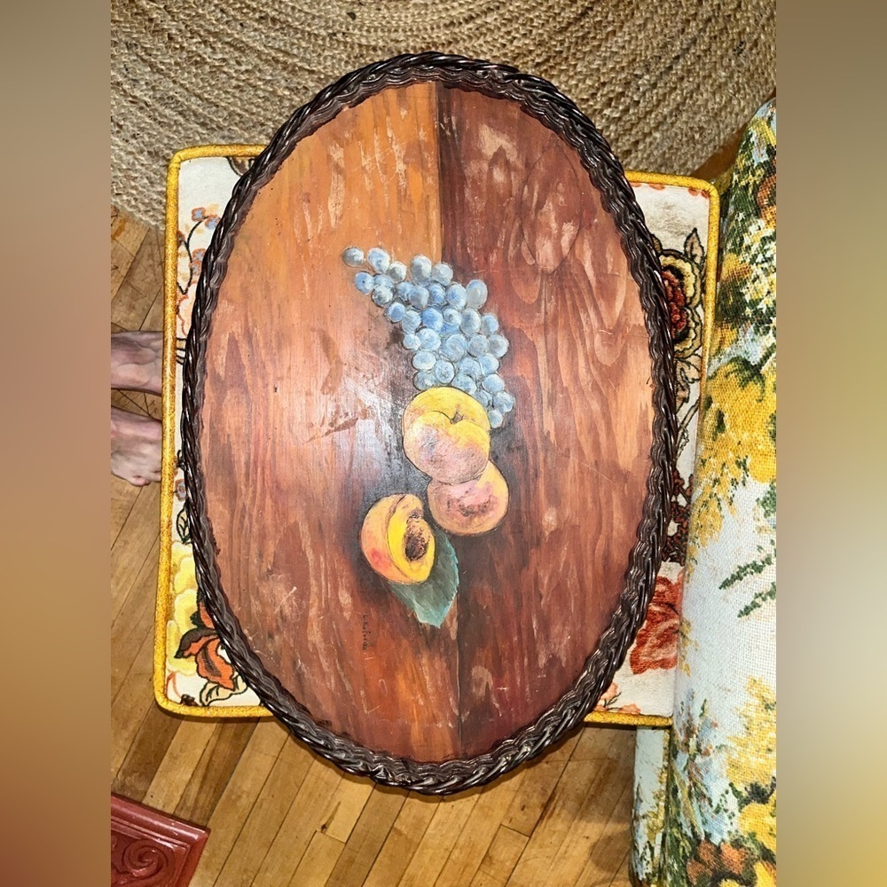 Large Vintage Hand Painted tray Wall hanging Art 22”x15” -Amazing piece !​​​​​​ - Picture 5 of 13